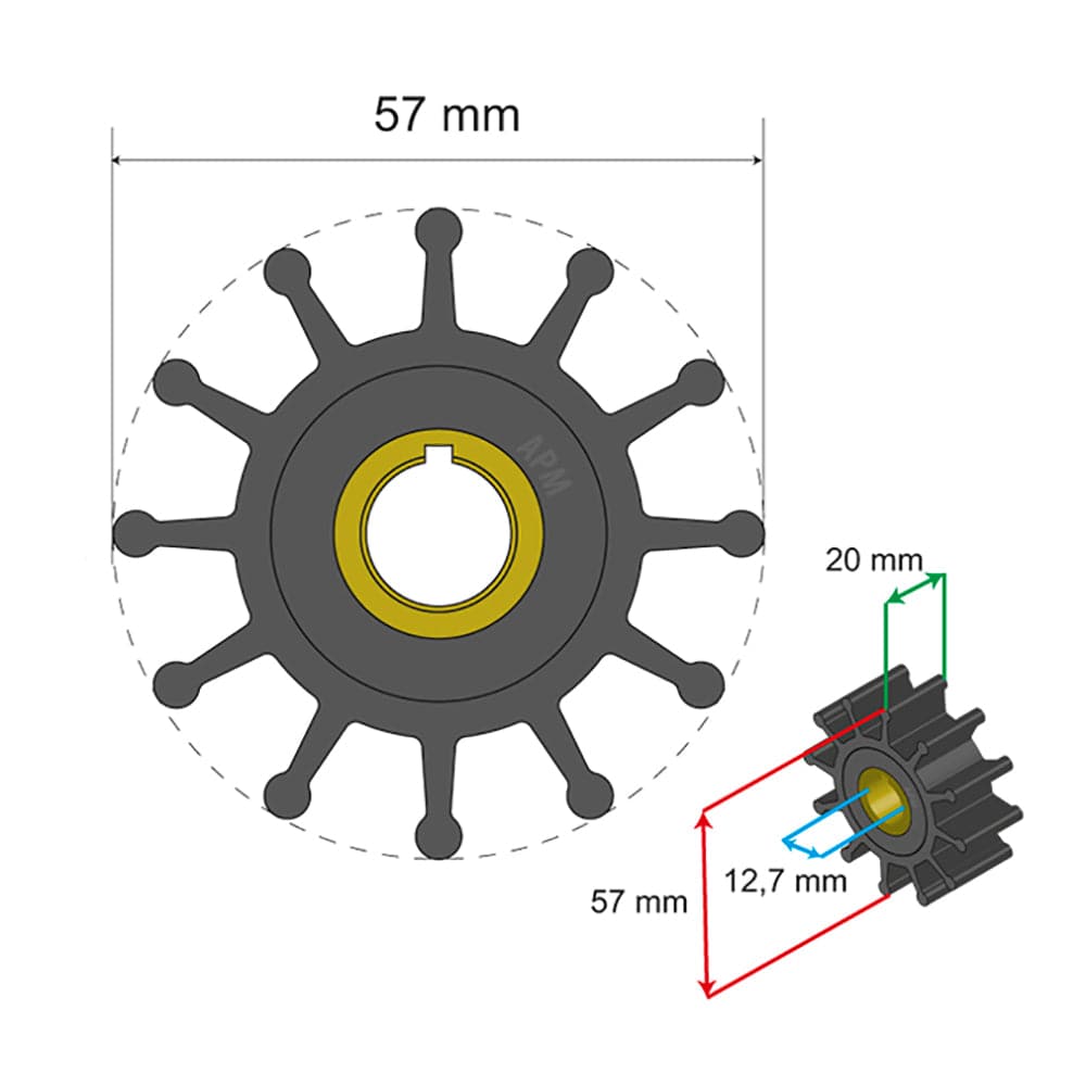 Albin Group Premium Impeller Kit 57 x 12.7 x 20mm - 12 Blade - Key Insert [06-01-013] - Twin Screws Marine Service