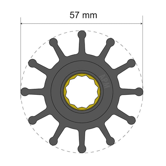 Albin Group Premium Impeller Kit 57 x 16 x 48.2mm - 12 Blade - Spline Insert [06-01-014] - Twin Screws Marine Service