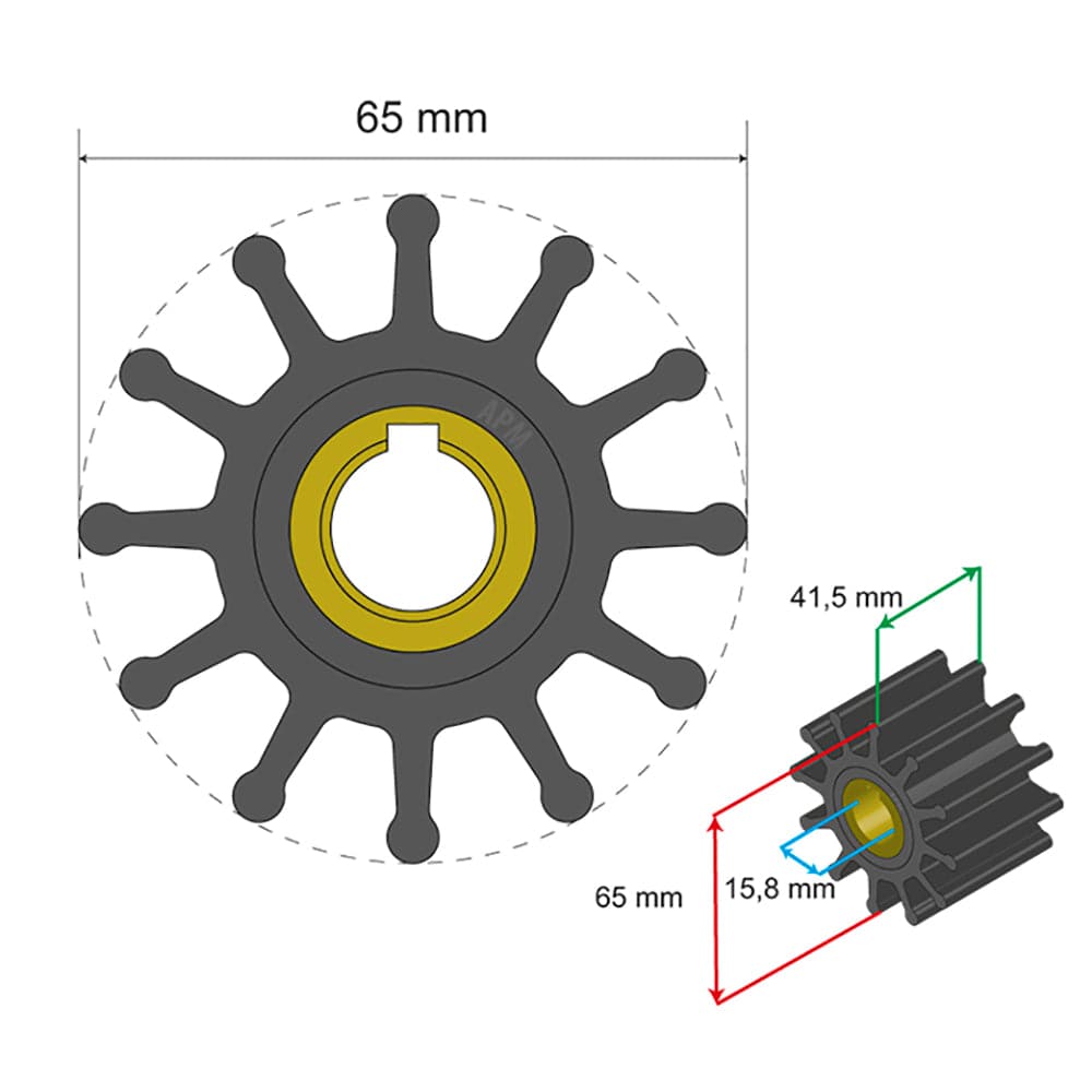 Albin Group Premium Impeller Kit 65 x 15.8 x 41.5mm - 12 Blade - Key Insert [06-01-018] - Twin Screws Marine Service