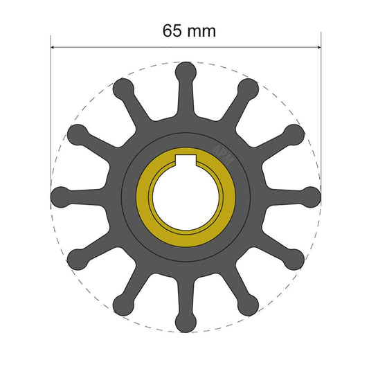 Albin Group Premium Impeller Kit 65 x 15.8 x 41.5mm - 12 Blade - Key Insert [06-01-018] - Twin Screws Marine Service