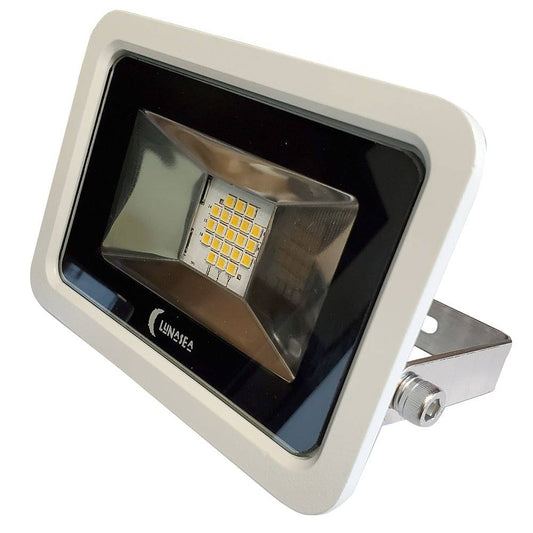 Lunasea 10W Slimline LED Floodlight, 120VAC Only, Cool White, 1200 Lumens, 3 Cord - White Housing [LLB-366N-31-10] - Twin Screws Marine Service