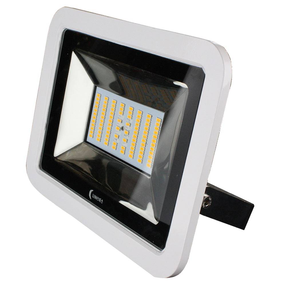 Lunasea 35W Slimline LED Floodlight, 120/240VAC Only, Cool White, 4500 Lumens, 3 Cord - White Housing [LLB-36MN-41-00] - Twin Screws Marine Service