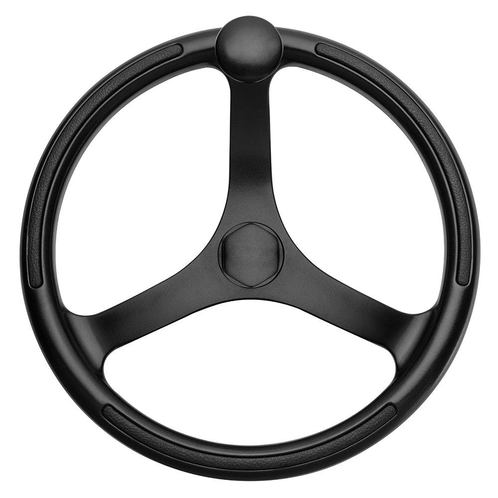 Schmitt Marine Primus Wheel 13.5" Black 3/4" Tapered Shaft w/Knob Finger Grips - Black Powder Coat [742132BFGK] - Twin Screws Marine Service