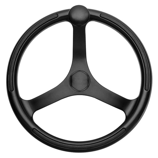 Schmitt Marine Primus Wheel 13.5" Black 3/4" Tapered Shaft w/Knob Finger Grips - Black Powder Coat [742132BFGK] - Twin Screws Marine Service