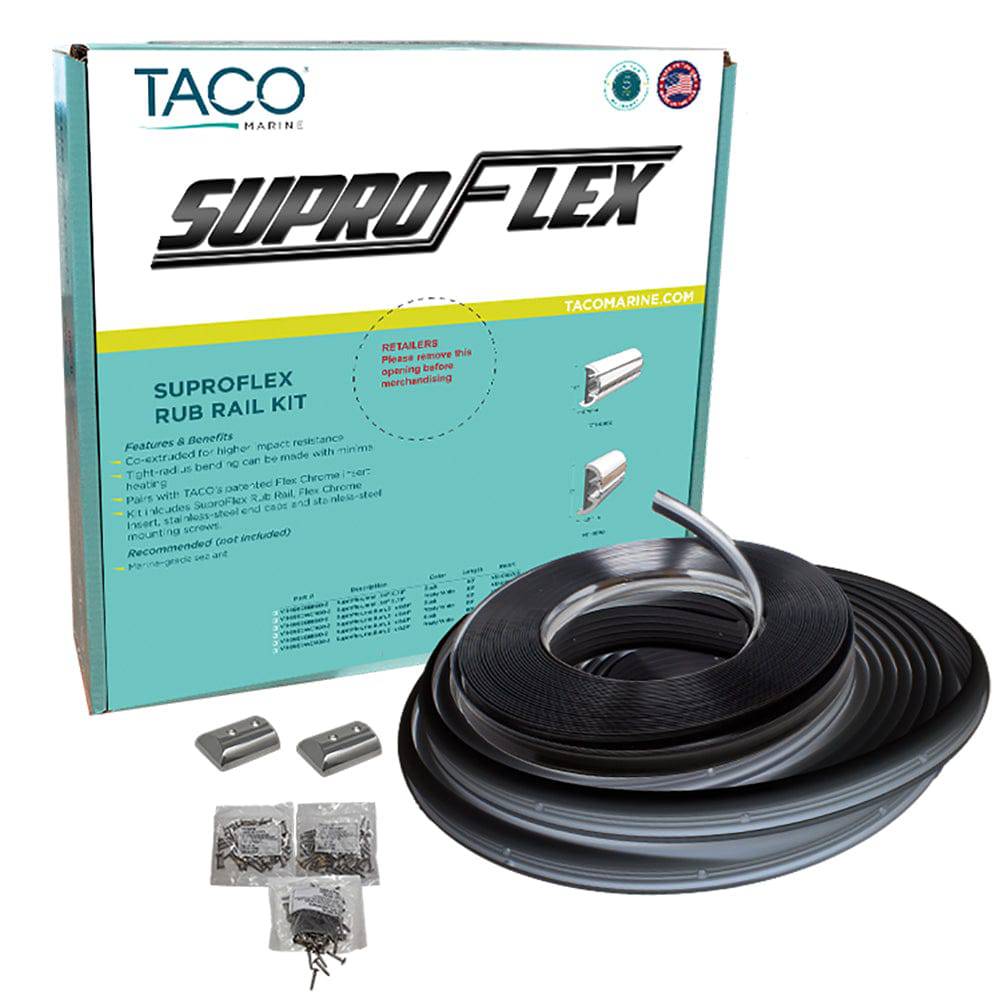 TACO SuproFlex Rub Rail Kit - Black w/Flex Chrome Insert - 1.6"H x .78"W x 60L [V11-9960BBK60-2] - Twin Screws Marine Service