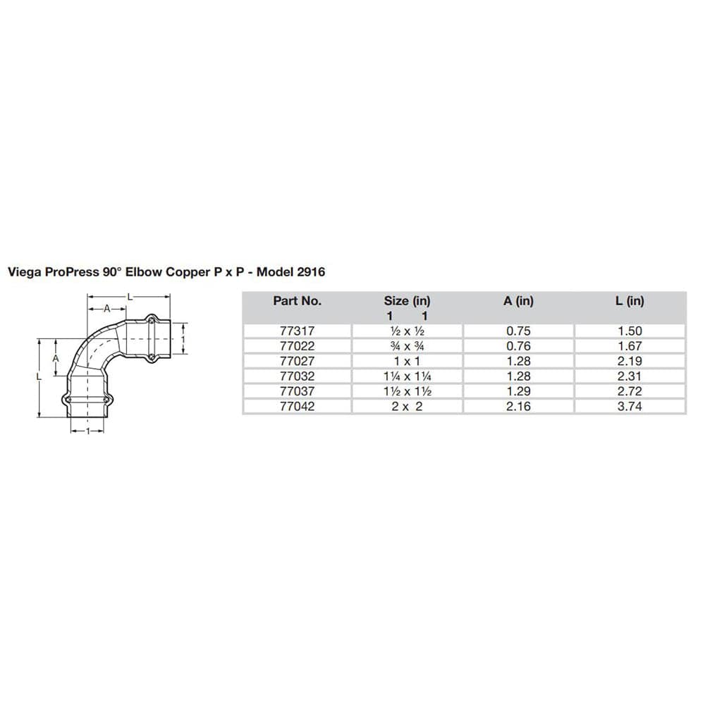 Viega ProPress 1/2" - 90 Copper Elbow - Double Press Connection - Smart Connect Technology [77317] - Twin Screws Marine Service