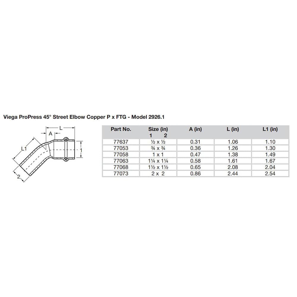Viega ProPress 2" 45 Copper Elbow - Street/Press Connection - Smart Connect Technology [77073] - Twin Screws Marine Service