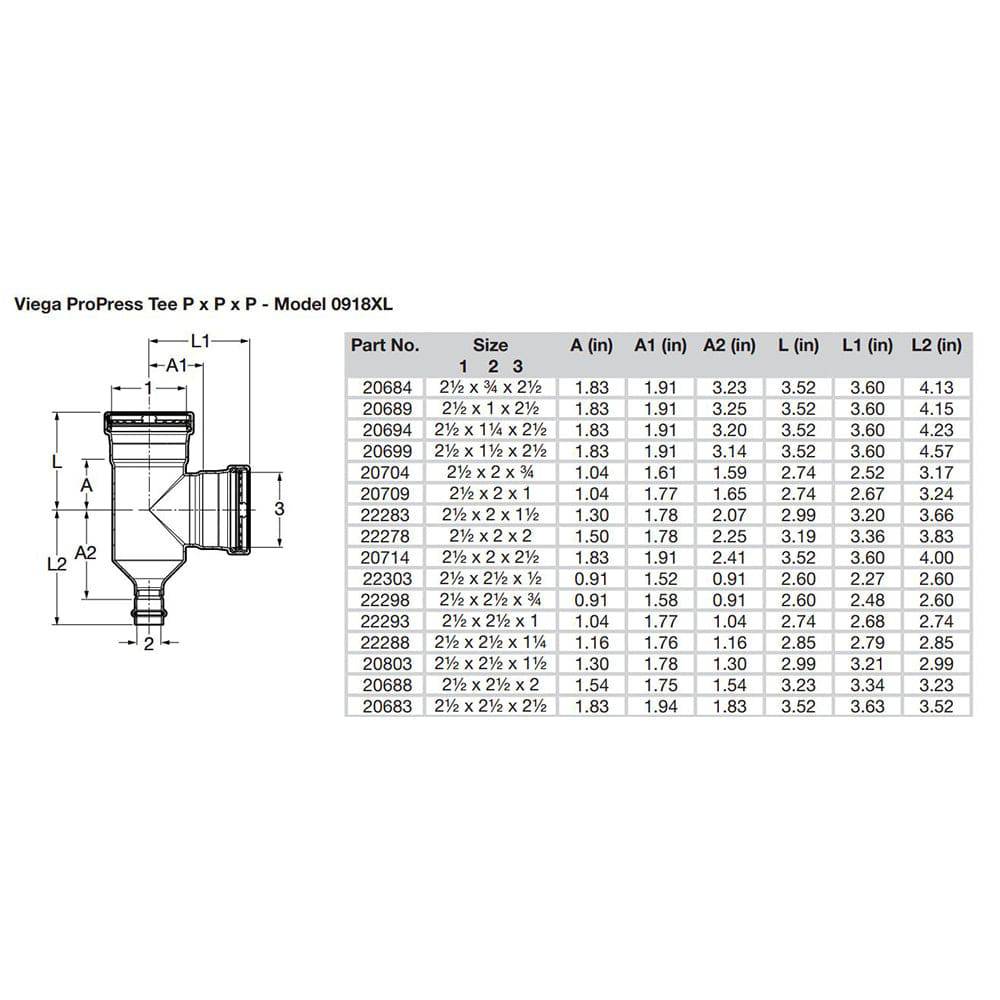 Viega ProPress 2-1/2" Copper Tee - Triple Press Connection - Smart Connect Technology [20683] - Twin Screws Marine Service