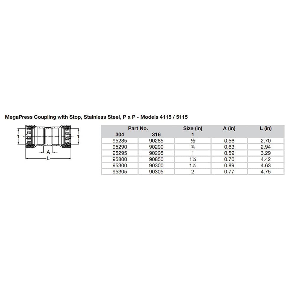 Viega MegaPress 3/4" Stainless Steel 304 Coupling w/Stop - Double Press Connection - Smart Connect Technology [95290] - Twin Screws Marine Service