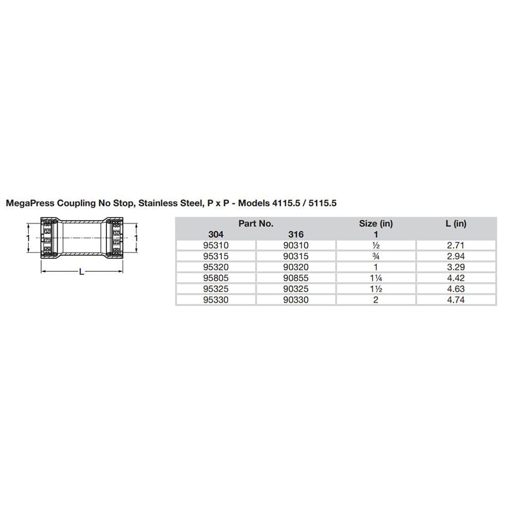 Viega MegaPress 3/4" Stainless Steel 304 Coupling w/o Stop - Double Press Connection - Smart Connect Technology [95315] - Twin Screws Marine Service