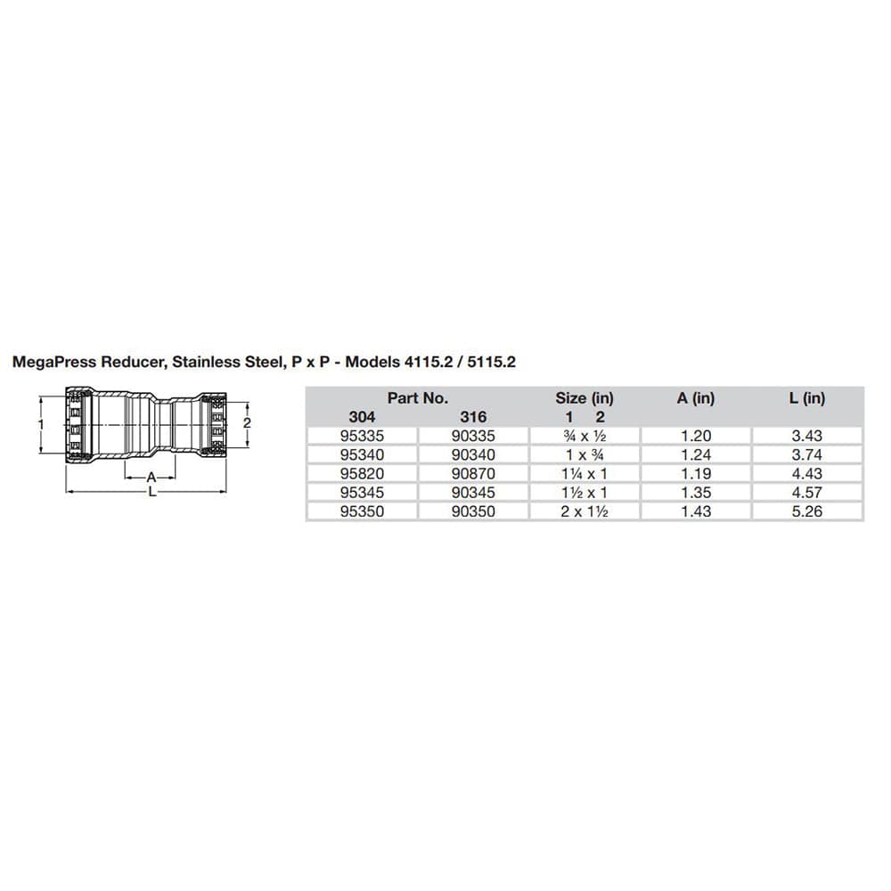 Viega MegaPress 3/4" x 1/2" Stainless Steel 304 Reducer - Double Press Connection - Smart Connect Technology [95335] - Twin Screws Marine Service