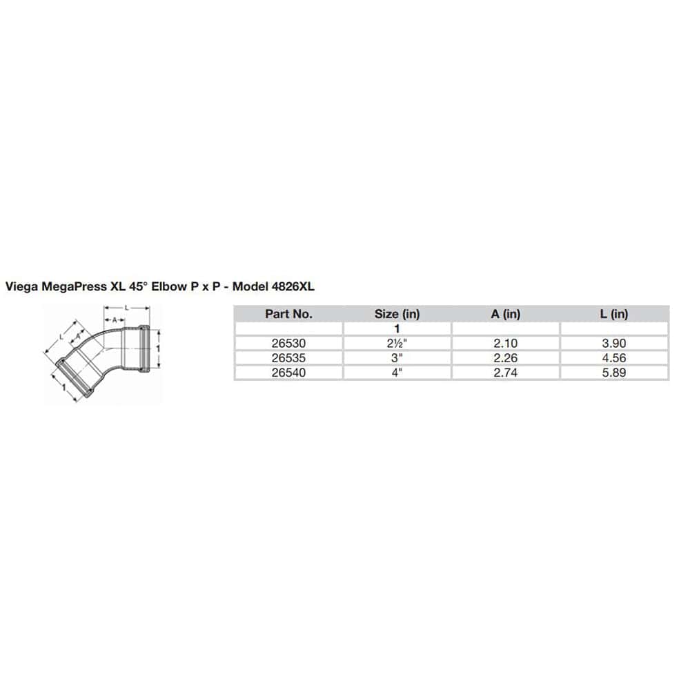 Viega MegaPress 2-1/2" 45 Carbon Steel Elbow w/FKM - Double Press Connection - Smart Connect Technology [26530] - Twin Screws Marine Service
