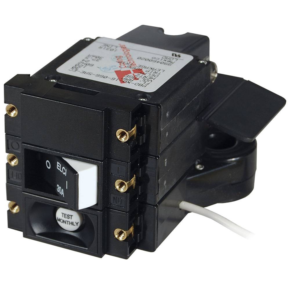 Blue Sea A-Series ELCI Main Circuit Breaker - Double Pole 120V AC 30A - Flat Rocker [3102100] - Twin Screws Marine Service