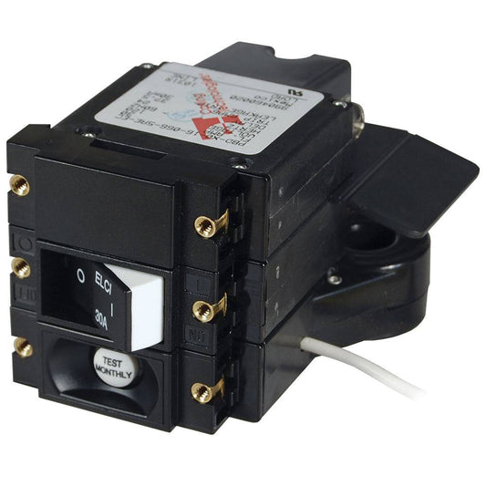 Blue Sea A-Series ELCI Main Circuit Breaker - Double Pole 120V AC 30A - Flat Rocker [3102100] - Twin Screws Marine Service