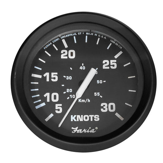 Faria Euro Black 4" Speedometer - 30 Knot (Pitot) [32809] - Twin Screws Marine Service