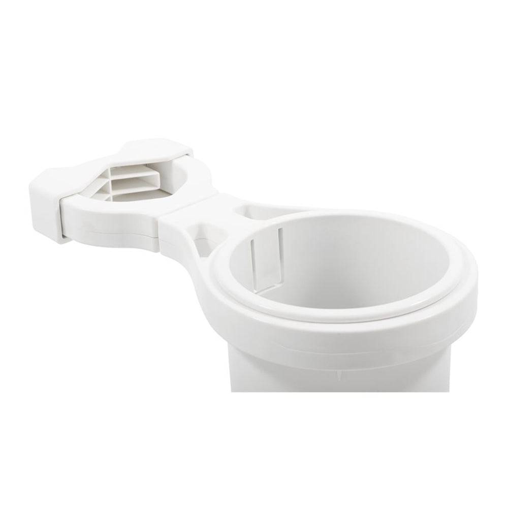 Camco Clamp-On Rail Mounted Cup Holder - Large for Up to 2" Rail - White [53083] - Twin Screws Marine Service