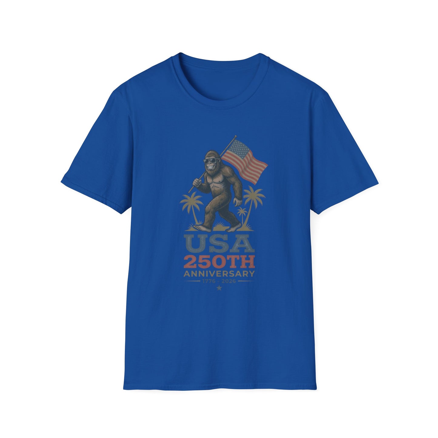 Bigfoot with American Flag T-Shirt — USA 250th Anniversary Patriotic Tee