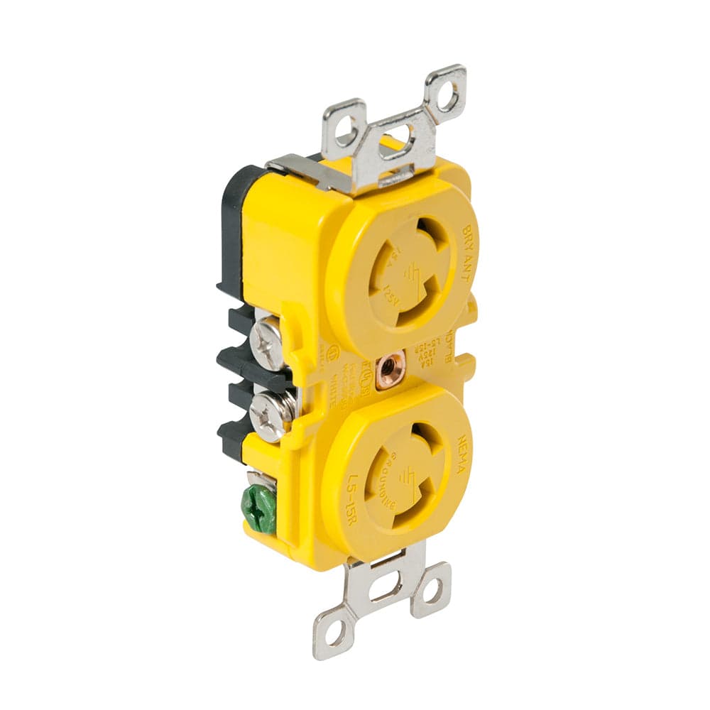 Marinco Locking Receptacle - 15A, 125V - Yellow [4700CR] - Twin Screws Marine Service
