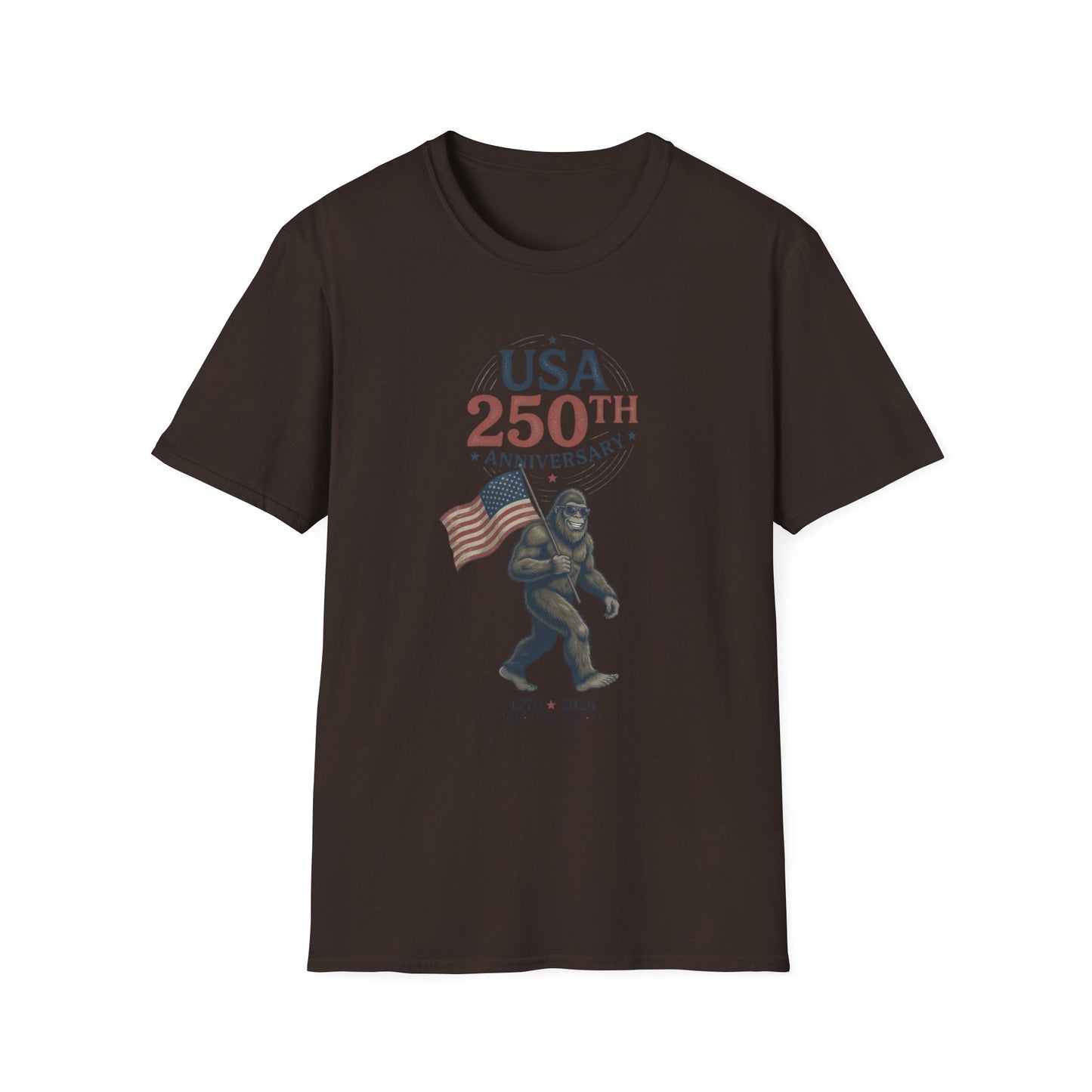 USA 250th Anniversary T-Shirt — Patriotic Flag & Bigfoot Celebration Tee