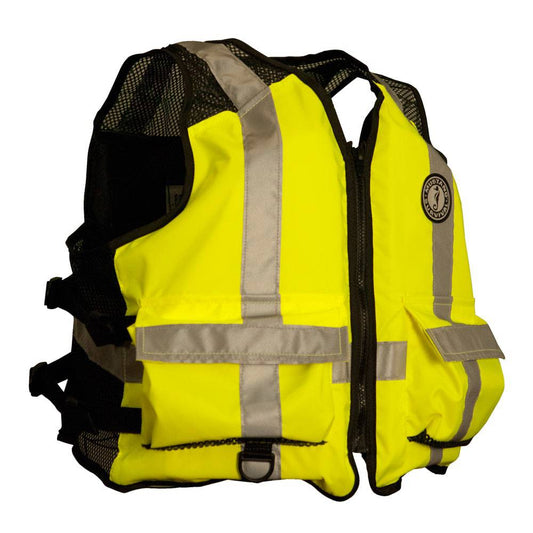 Mustang High Visibility Industrial Mesh Vest - Fluorescent Yellow/Green/Black - Small/Medium [MV1254T3-239-S/M-216] - Twin Screws Marine Service