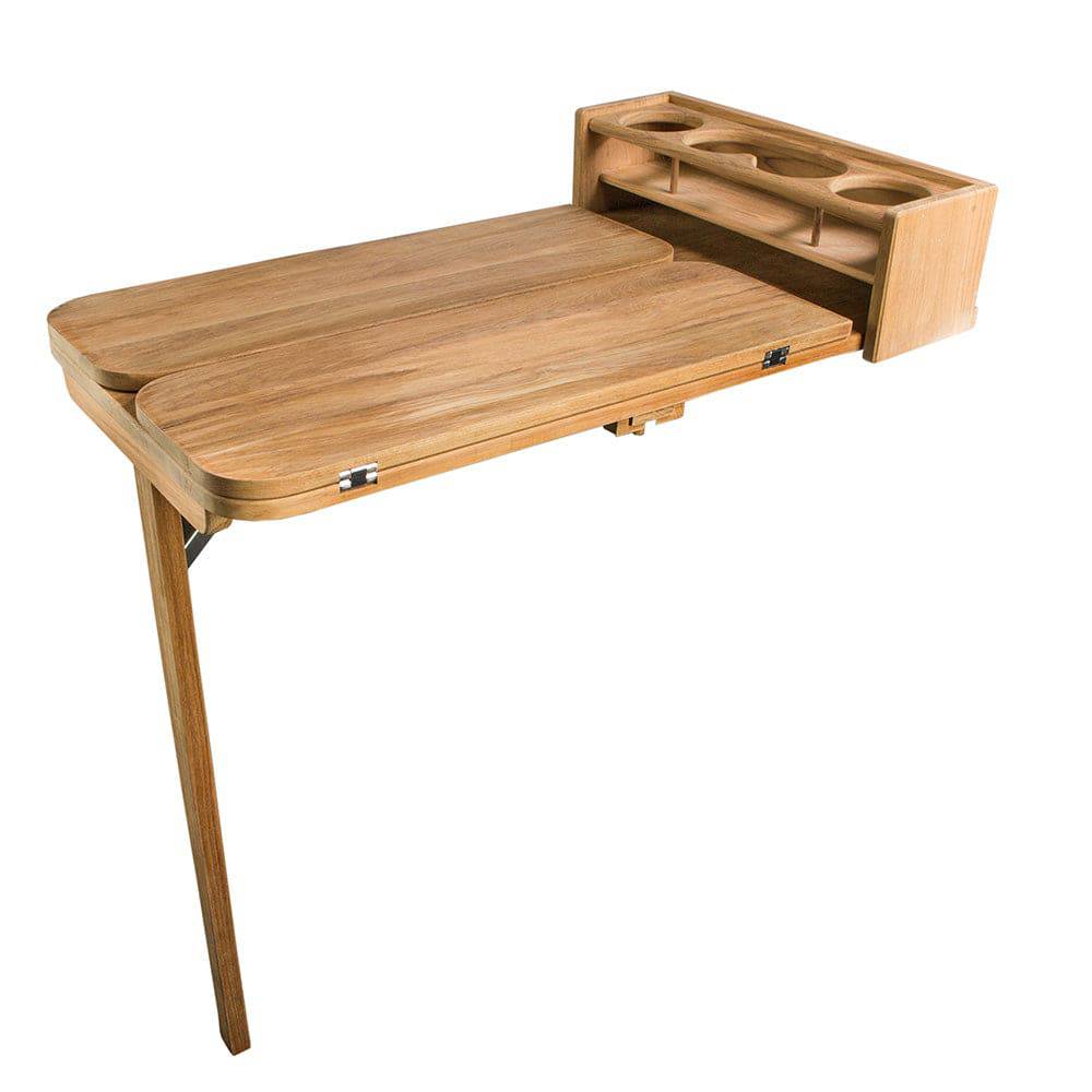 Whitecap Cockpit Table w/Folding Leaves  4 Cupholders - Teak [61392C] - Twin Screws Marine Service