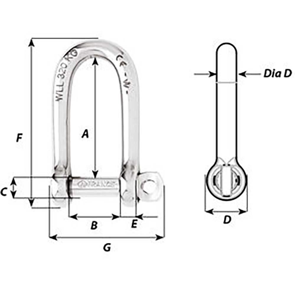 Wicahrd Self-Locking Long D Shackle - Diameter 5mm - 3/16" [01212] - Twin Screws Marine Service