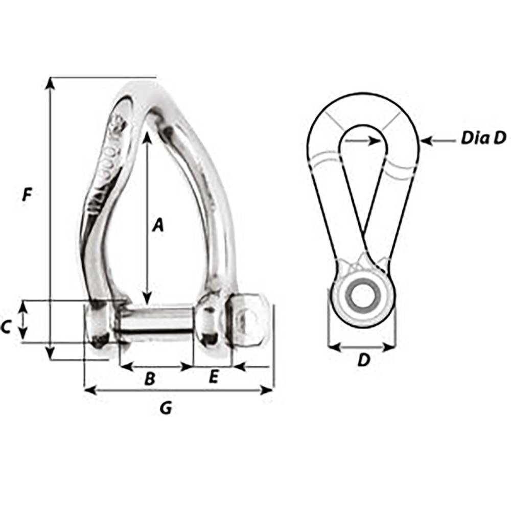 Wichard Self-Locking Twisted Shackle - Diameter 8mm - 5/16" [01224] - Twin Screws Marine Service