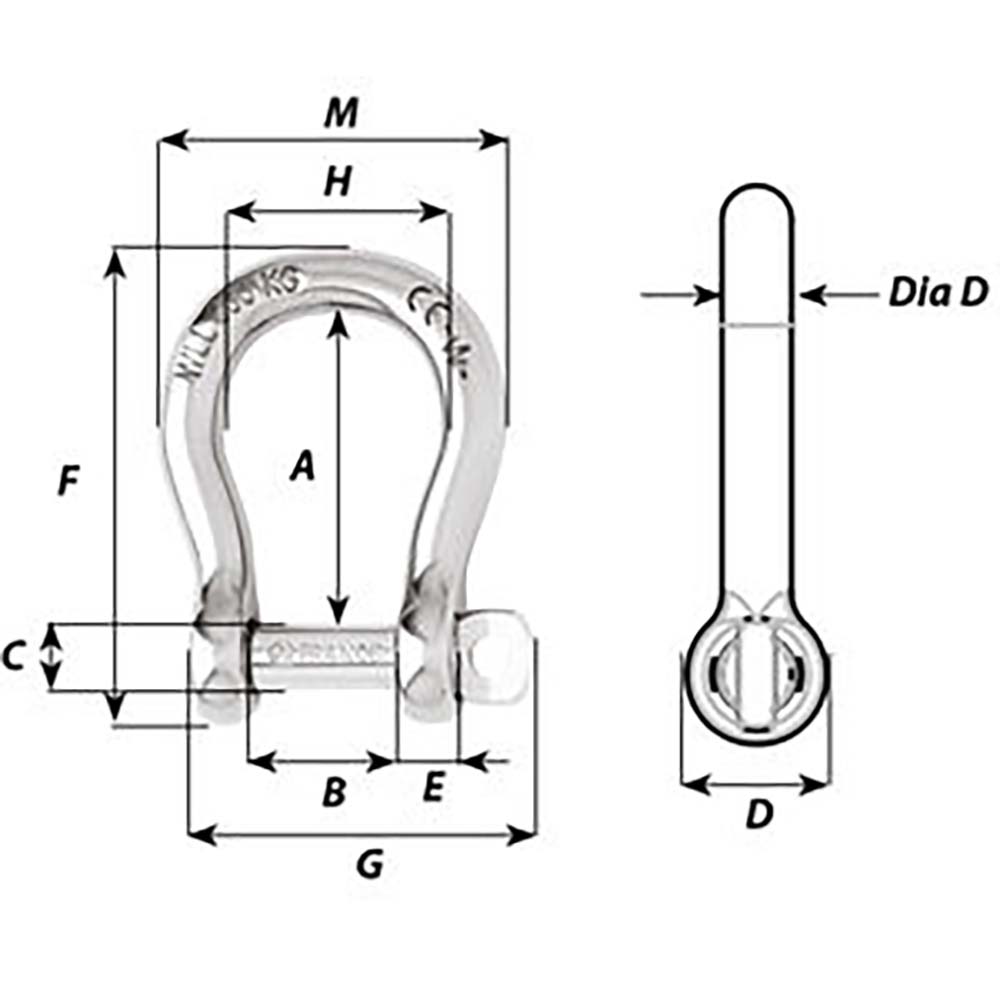 Wichard Self-Locking Bow Shackle - Diameter 8mm - 5/16" [01244] - Twin Screws Marine Service