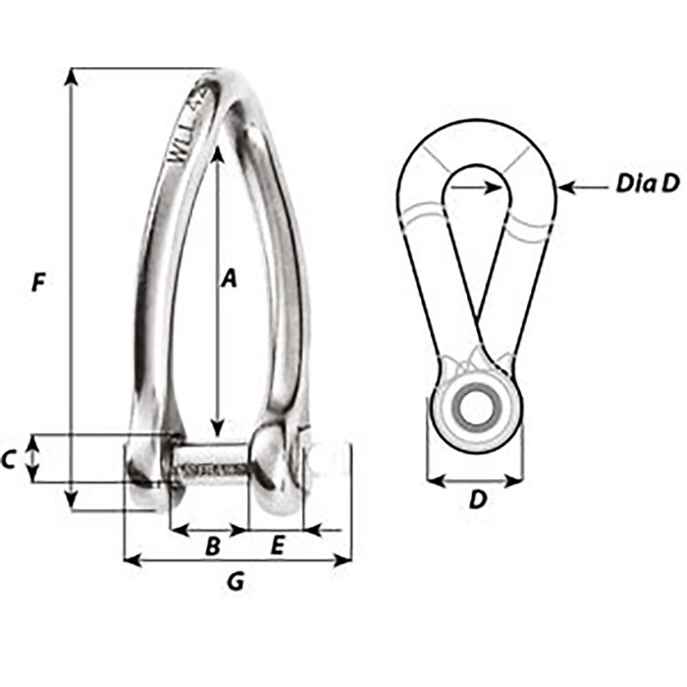 Wichard Captive Pin Twisted Shackle - Diameter 6mm - 1/4" [01423] - Twin Screws Marine Service