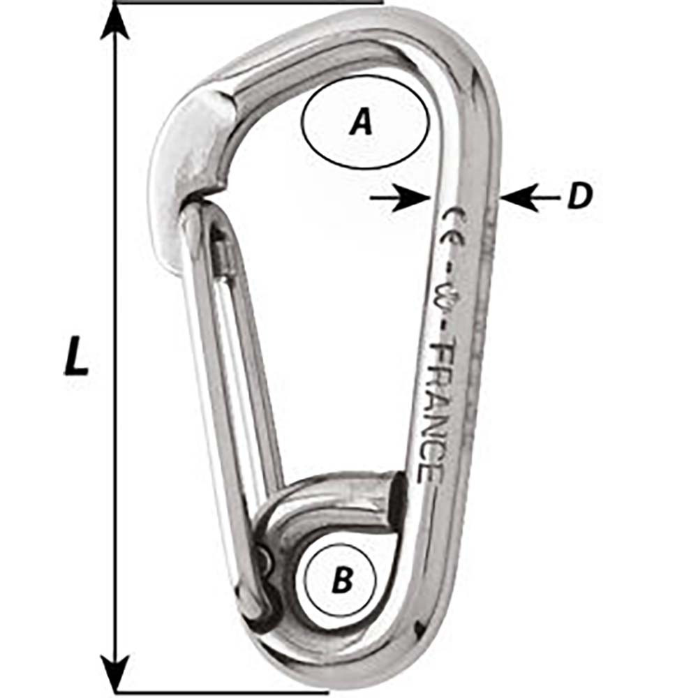 Wichard Asymmetric Carbine Hook - Length 60mm - 1/4" [02323] - Twin Screws Marine Service