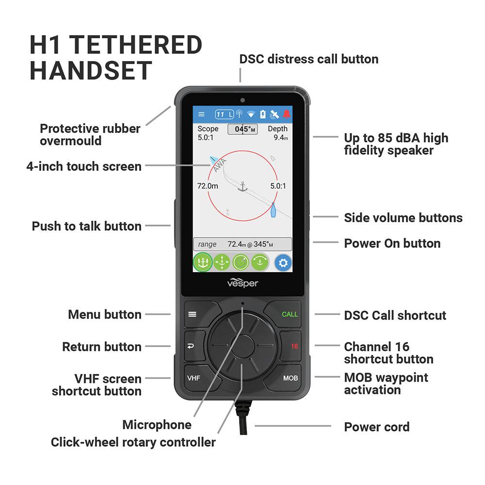 Vesper Cortex H1 Tethered Handset w/Non-Powered Cradle [010-02816-00] - Twin Screws Marine Service