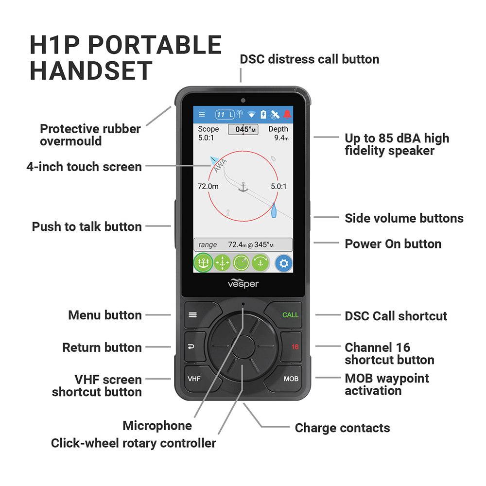 Vesper Cortex H1P Portable/Wireless/Rechargeable Handset w/Charging Cradle [010-02816-10] - Twin Screws Marine Service