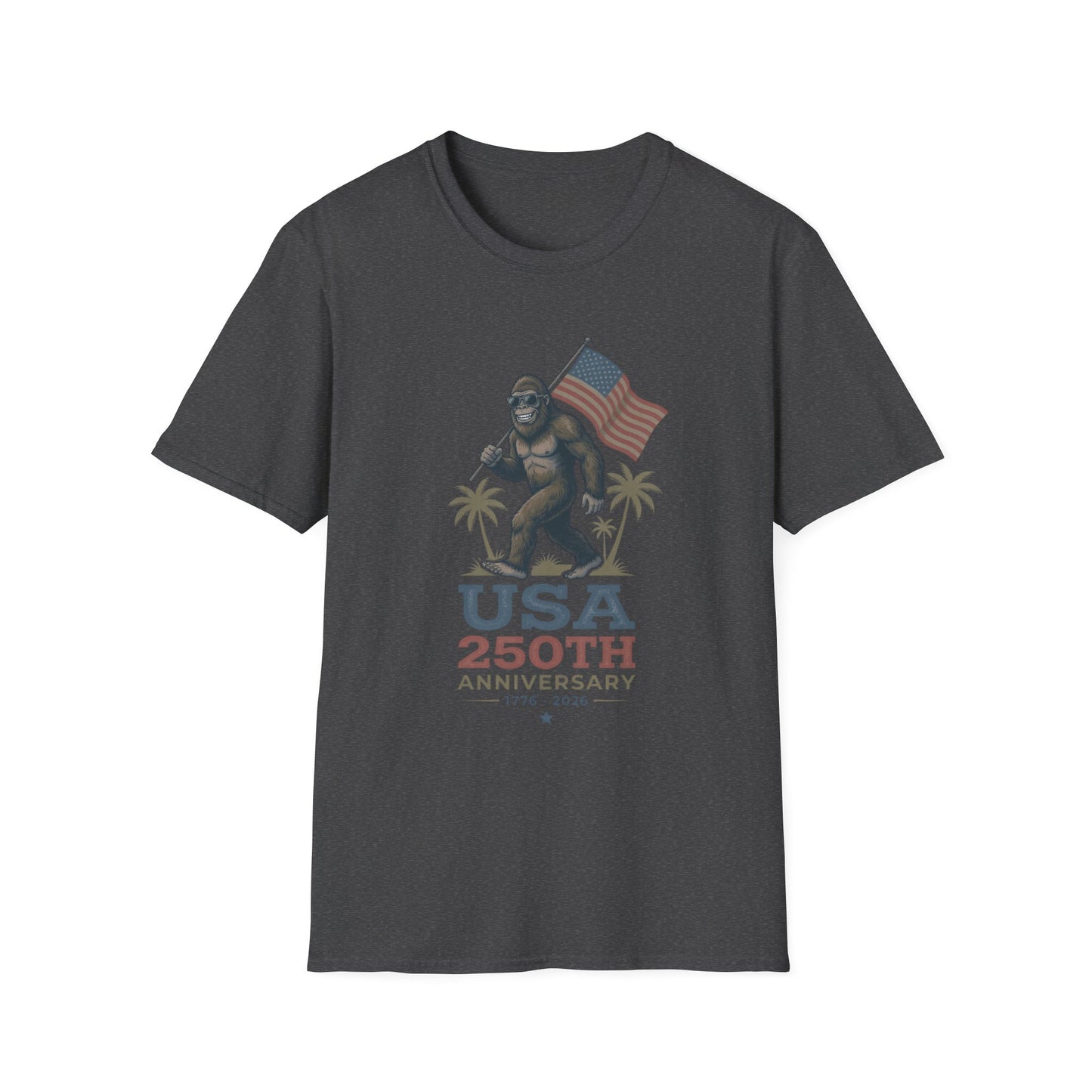Bigfoot with American Flag T-Shirt — USA 250th Anniversary Patriotic Tee