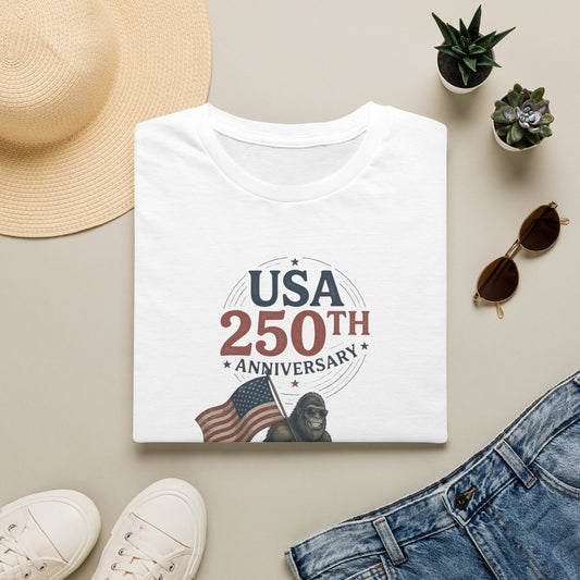 USA 250th Anniversary T-Shirt — Patriotic Flag & Bigfoot Celebration Tee