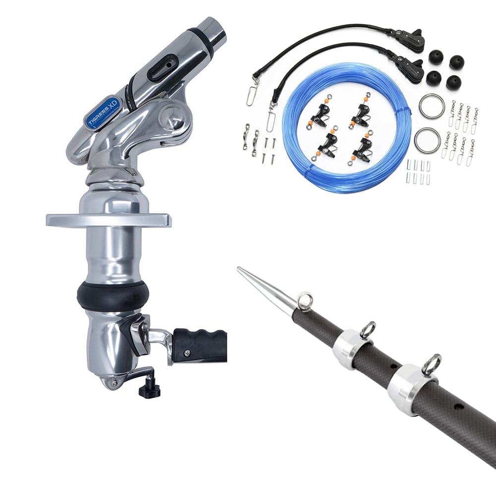 Tigress XD Crank Top Mount System - 18 - Carbon Fiber XD Black/Silver Outriggers Pro Series Double Rigging Kit [88679-03] - Twin Screws Marine Service