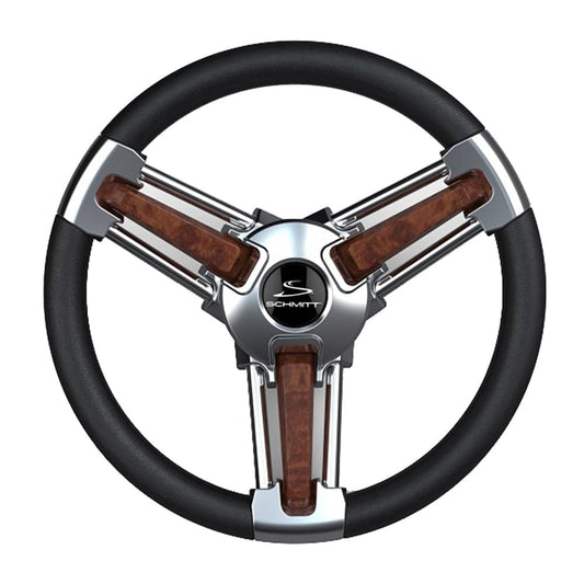 Schmitt Marine Burano Wheel 14" 3/4" Tapered Shaft Burl Polyurethane w/Stainless Spoke Includes Center Cap/Nut [PU105111-04R] - Twin Screws Marine Service