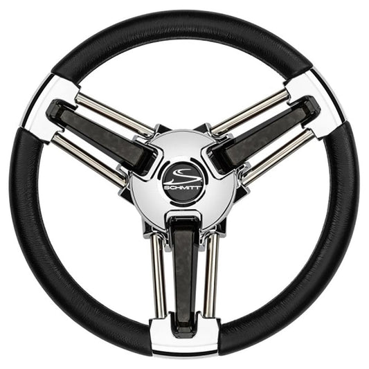 Schmitt Marine Burano Wheel 14" 3/4" Tapered Shaft Black Polyurethane w/Stainless Spoke Includes Center Cap/Nut [PU1051B1-04R] - Twin Screws Marine Service