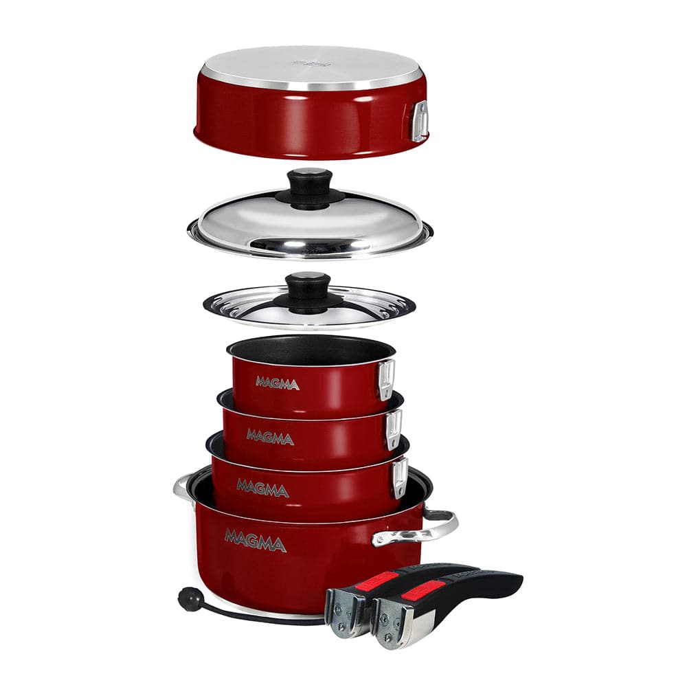 Magma Nestable 10 Piece Induction Non-Stick Enamel Finish Cookware Set - Magma Red [A10-366-MR-2-IN] - Twin Screws Marine Service