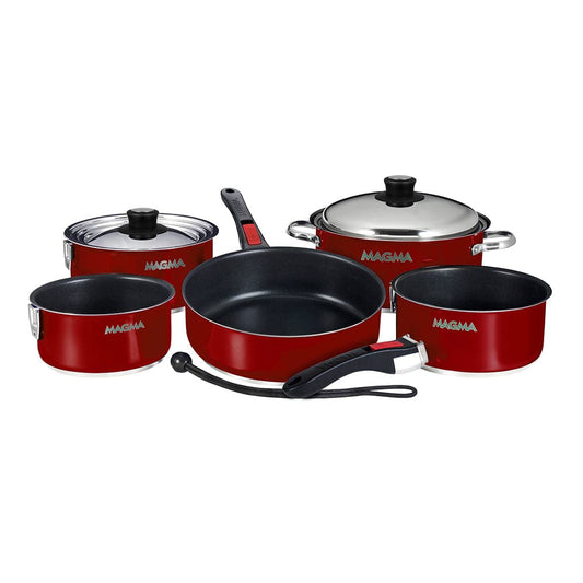 Magma Nestable 10 Piece Induction Non-Stick Enamel Finish Cookware Set - Magma Red [A10-366-MR-2-IN] - Twin Screws Marine Service