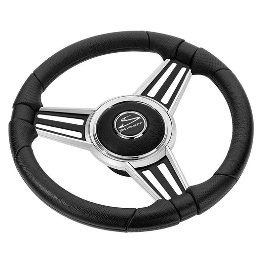 Schmitt Marine PU30 14" Wheel - Chrome Cap  Spoke Inserts - Black Spokes - 3/4" Tapered Shaft [PU301404-44] - Twin Screws Marine Service