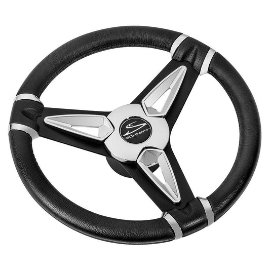 Schmitt Marine PU50 14" Wheel - Chrome Cap  Spoke Inserts - Black Spokes - 3/4" Tapered Shaft [PU501404] - Twin Screws Marine Service