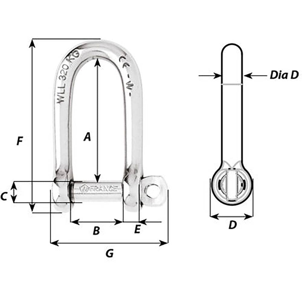 Wichard Self-Locking Long D Shackle - 10mm Diameter - 13/32" [01215] - Twin Screws Marine Service