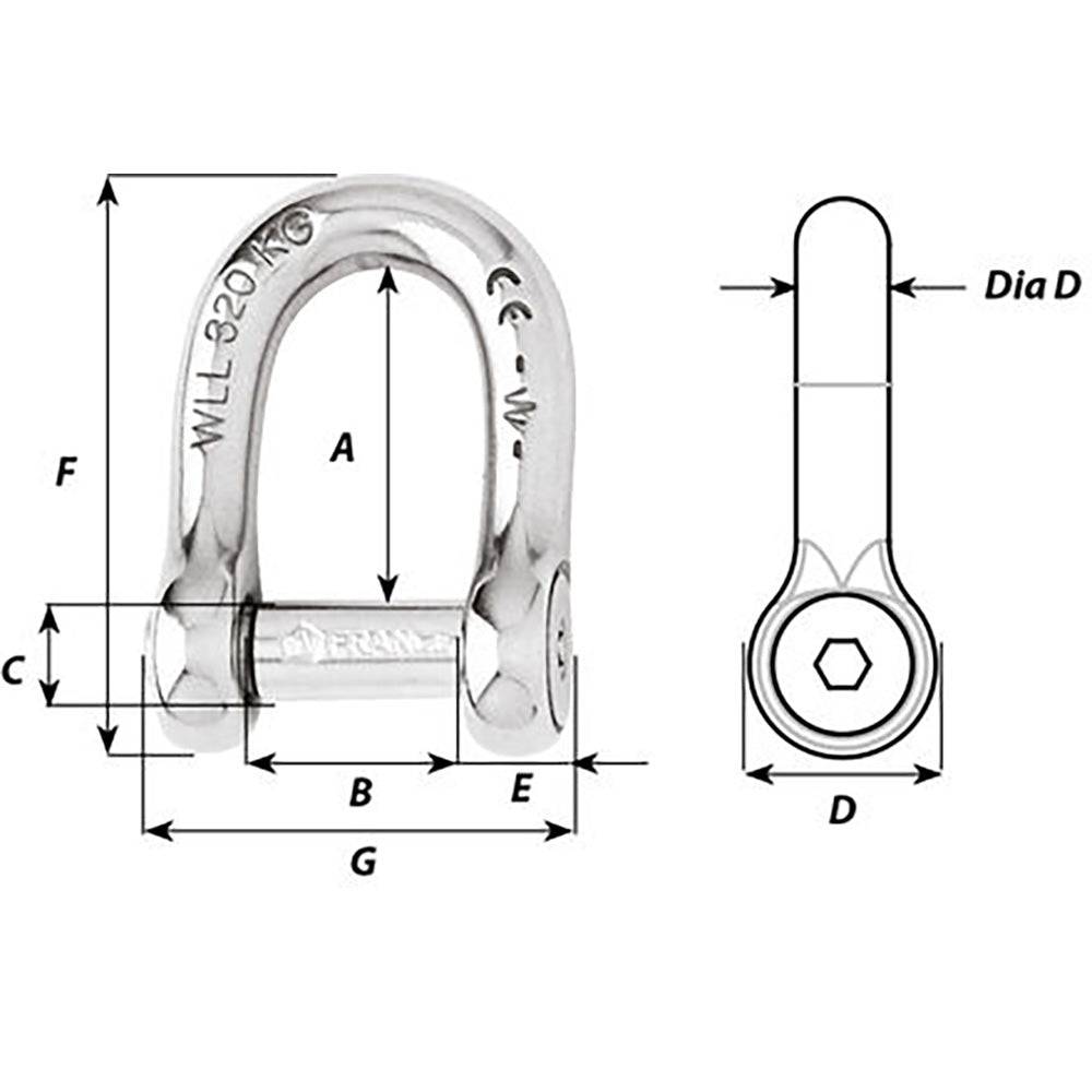 Wichard Self-Locking Allen Head Pin D Shackle - 10mm Diameter - 13/32" [01305] - Twin Screws Marine Service