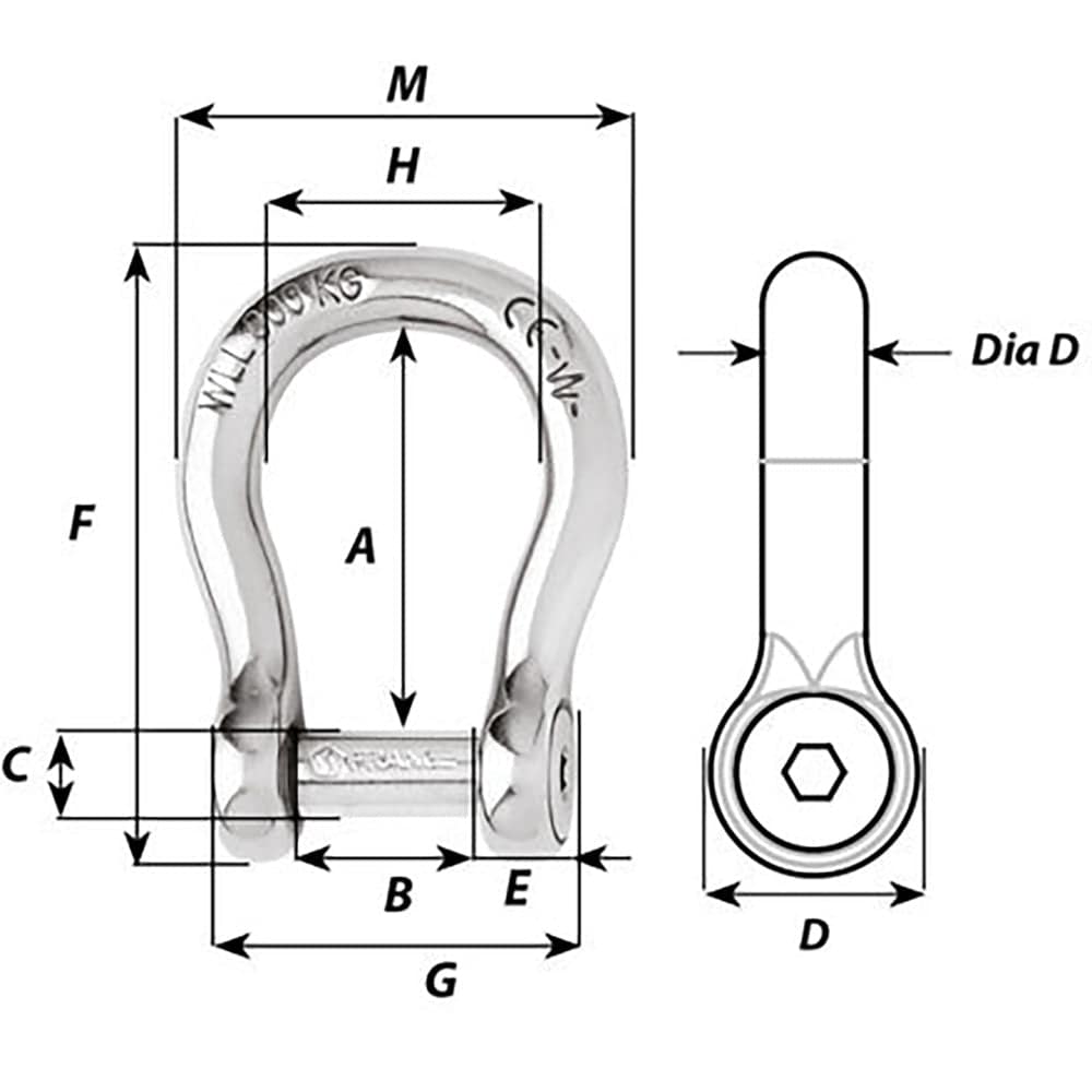 Wichard Self-Locking Allen Head Pin Bow Shackle - 10mm Diameter - 13/32" [01345] - Twin Screws Marine Service