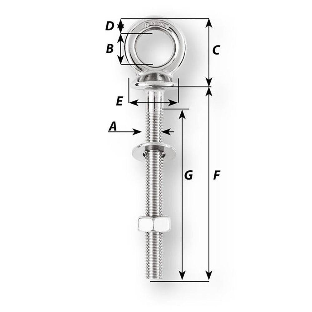 Wichard Eye Bolt - M12 x 175mm - Length 120mm [06497] - Twin Screws Marine Service