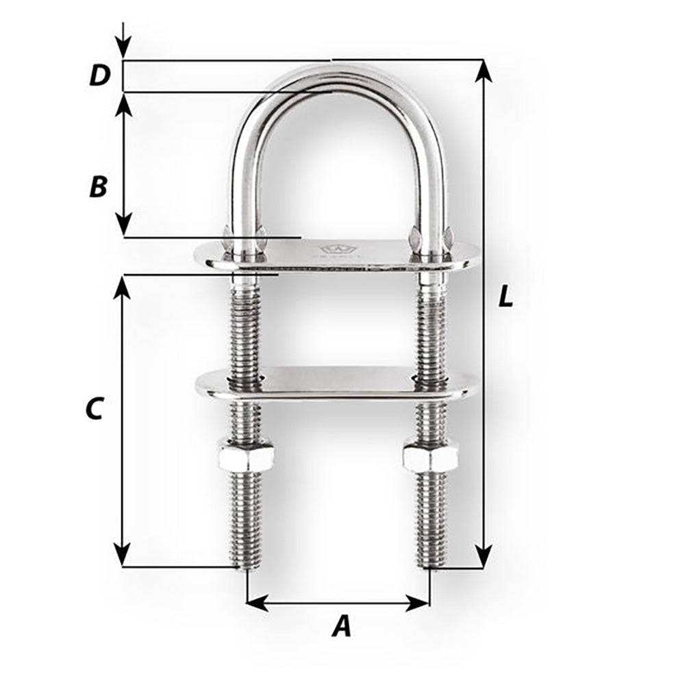 Wichard U-Bolt Pad Eye - 6mm Diameter - 15/64" - 70mm Length - 2-3/4" [06513] - Twin Screws Marine Service