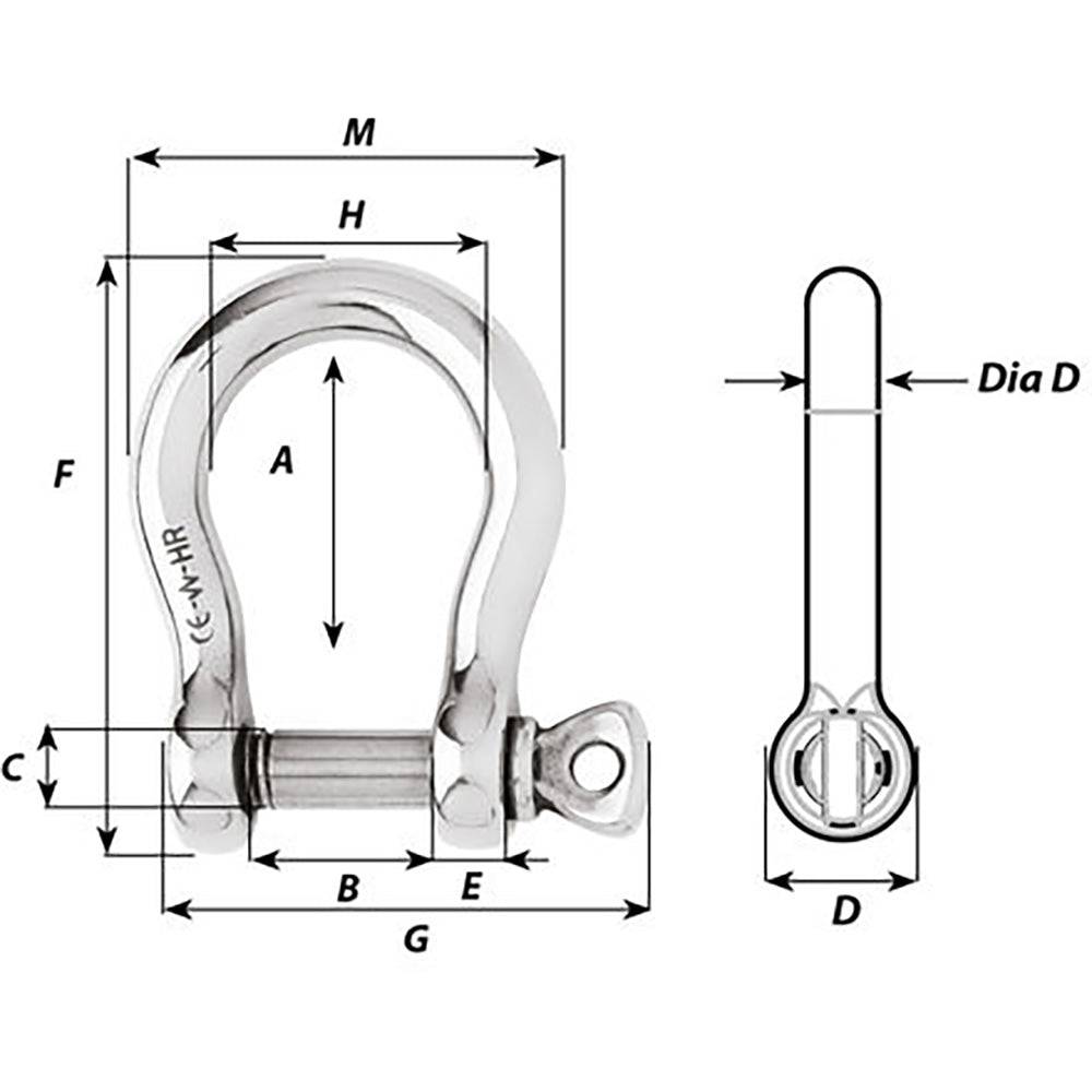 Wichard HR Bow Shackle - 12mm Pin Diameter [11246] - Twin Screws Marine Service