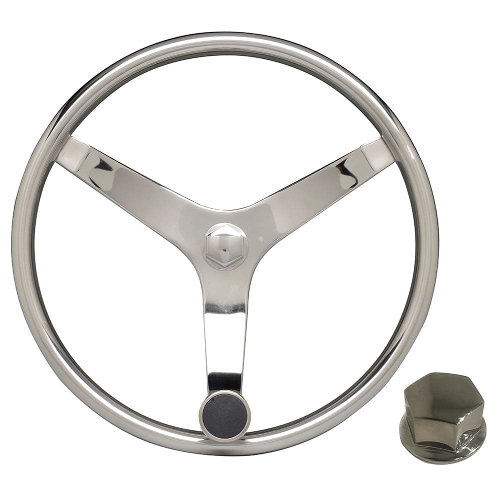 Uflex - V46 - 13.5" Stainless Steel Steering Wheel w/Speed Knob  Chrome Nut [V46 KIT] - Twin Screws Marine Service