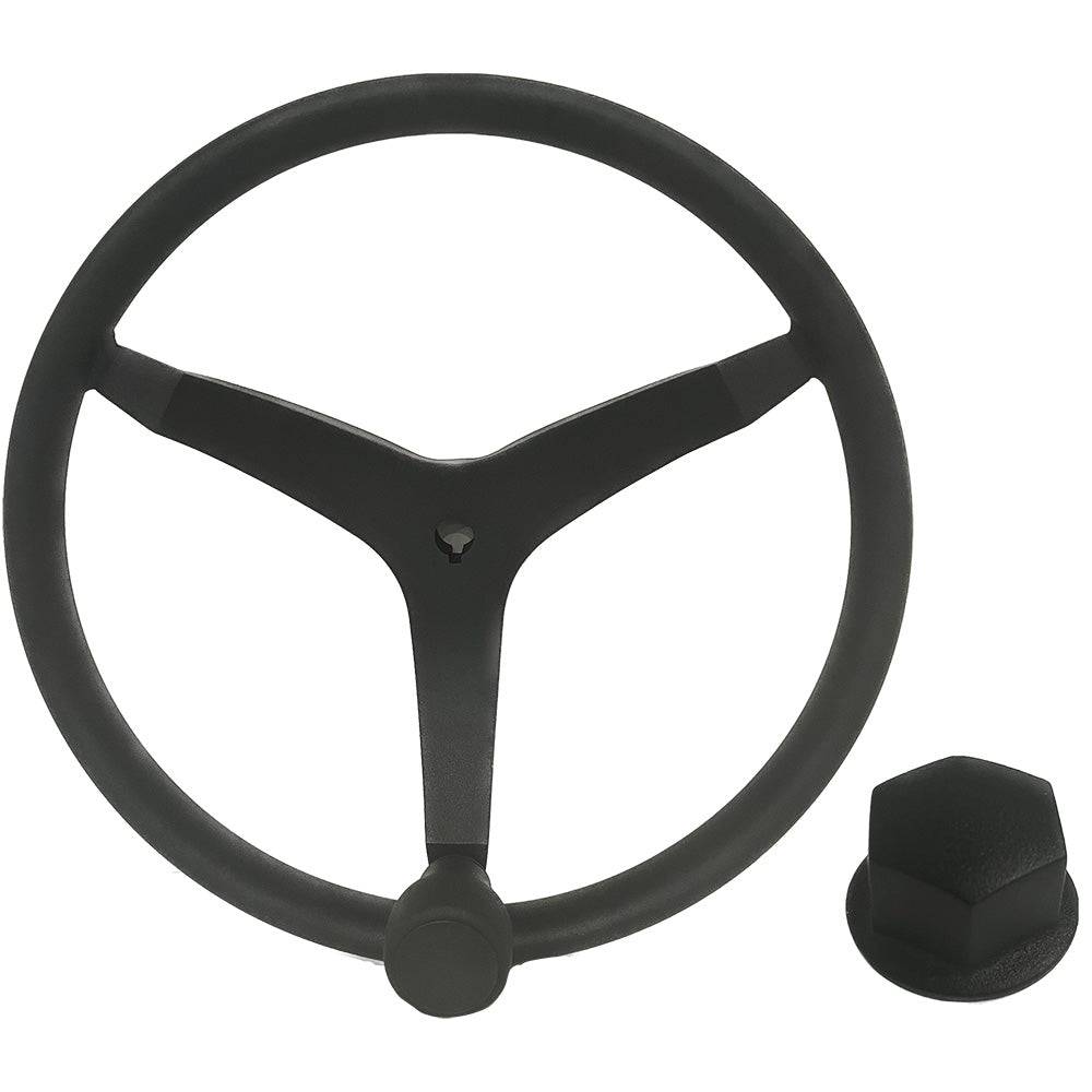 Uflex - V46 - 13.5" Stainless Steel Steering Wheel w/Speed Knob  Chrome Nut - Black [V46B KIT] - Twin Screws Marine Service