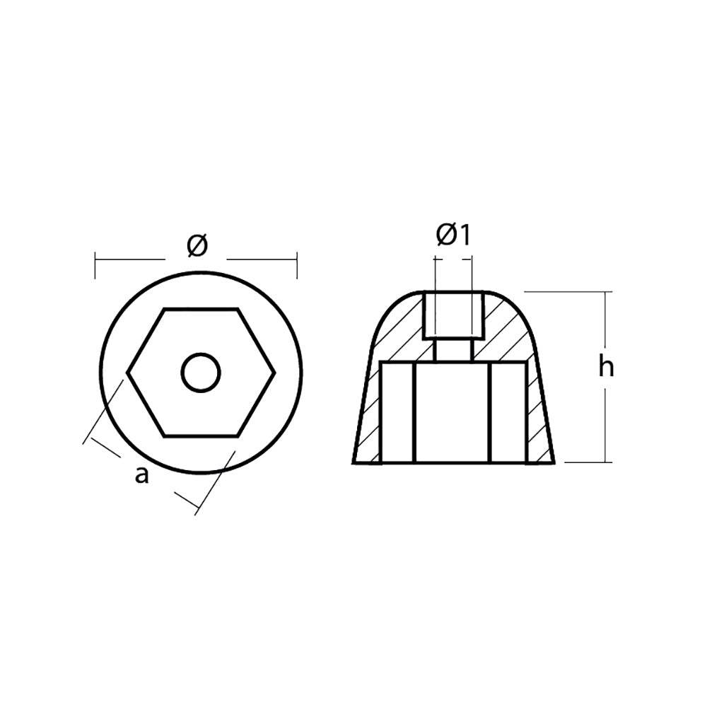 Tecnoseal Zinc Sidepower - Sleipner Propeller Nut Anode [01051] - Twin Screws Marine Service